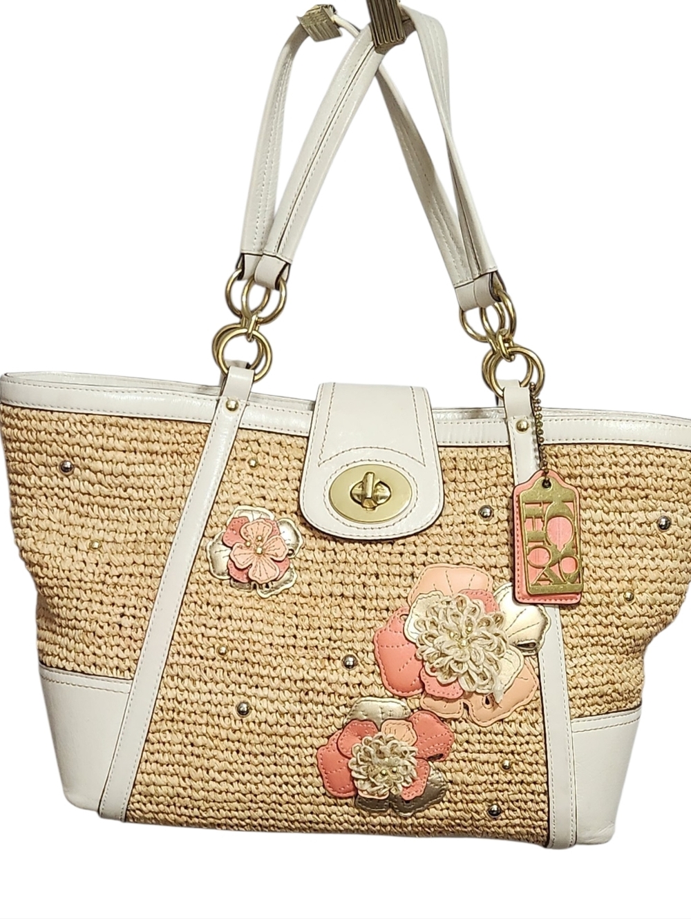 Coach Hamptons Weekend Straw Applique Tote Bag #19347 - Picture 3 of 16